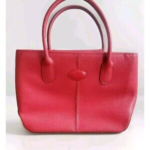 TOD'S Top Handle Pebbled Leather Bag Women's Red  Stitched Dual Top  12x8.5"